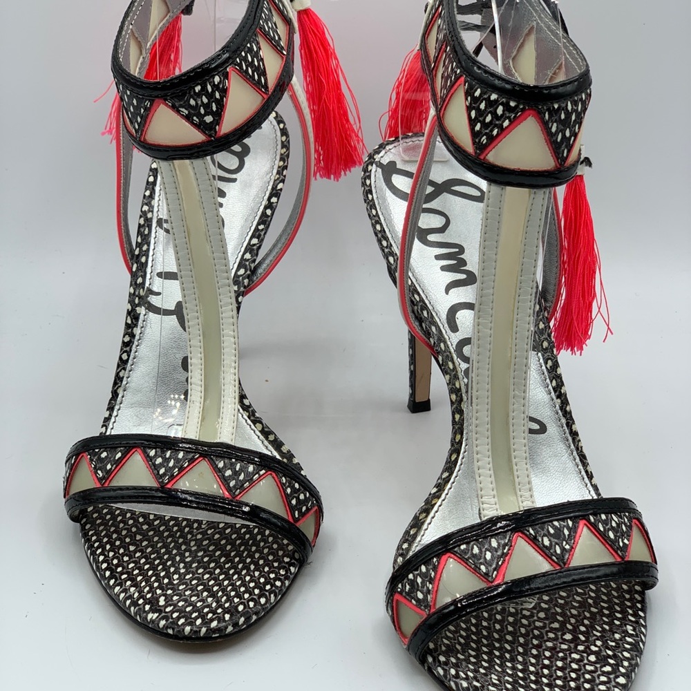 Sam Edelman Black White Pink Tie Tassel Sandal 8.5